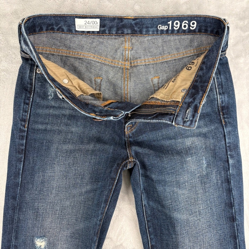 Gap Jeans Womens 24/00r (Fits 27x28) Blue Sexy Boyfriend 1969 Distressed Relaxed - Picture 6 of 11